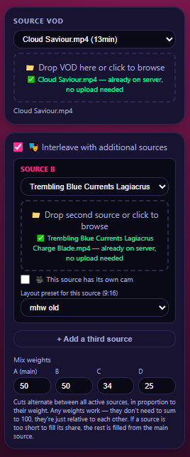 Interleave sources with mix weights