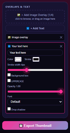 Text overlay controls