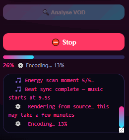 Rendering progress and live log