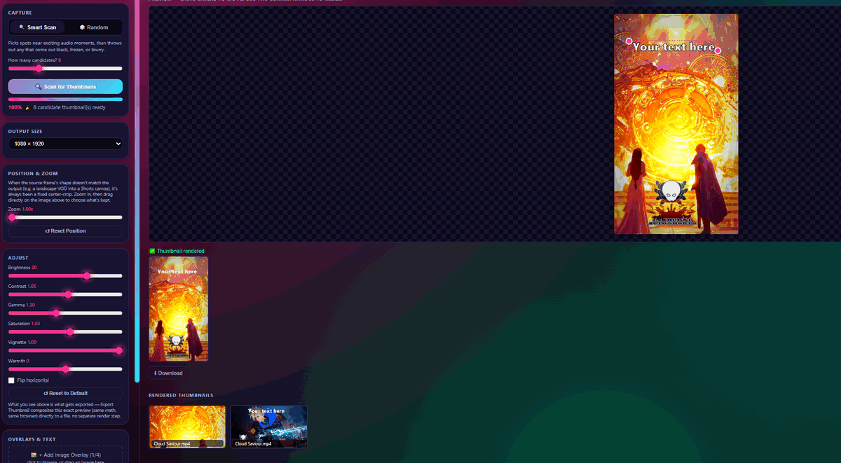 Vertical canvas with Rendered Thumbnails gallery