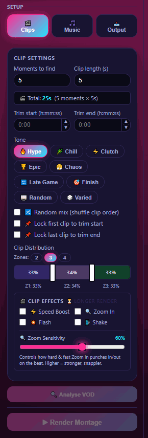 Clip Settings panel