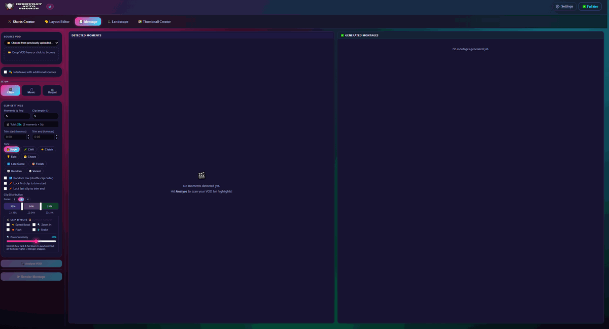 Montage tab overview