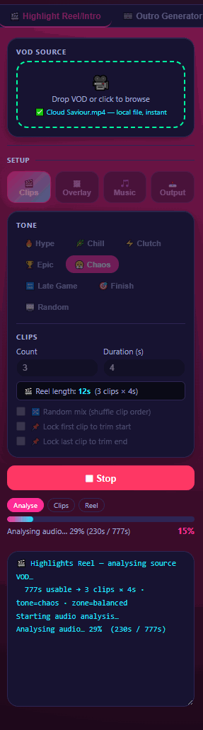 Generating a Highlights Reel — progress and log
